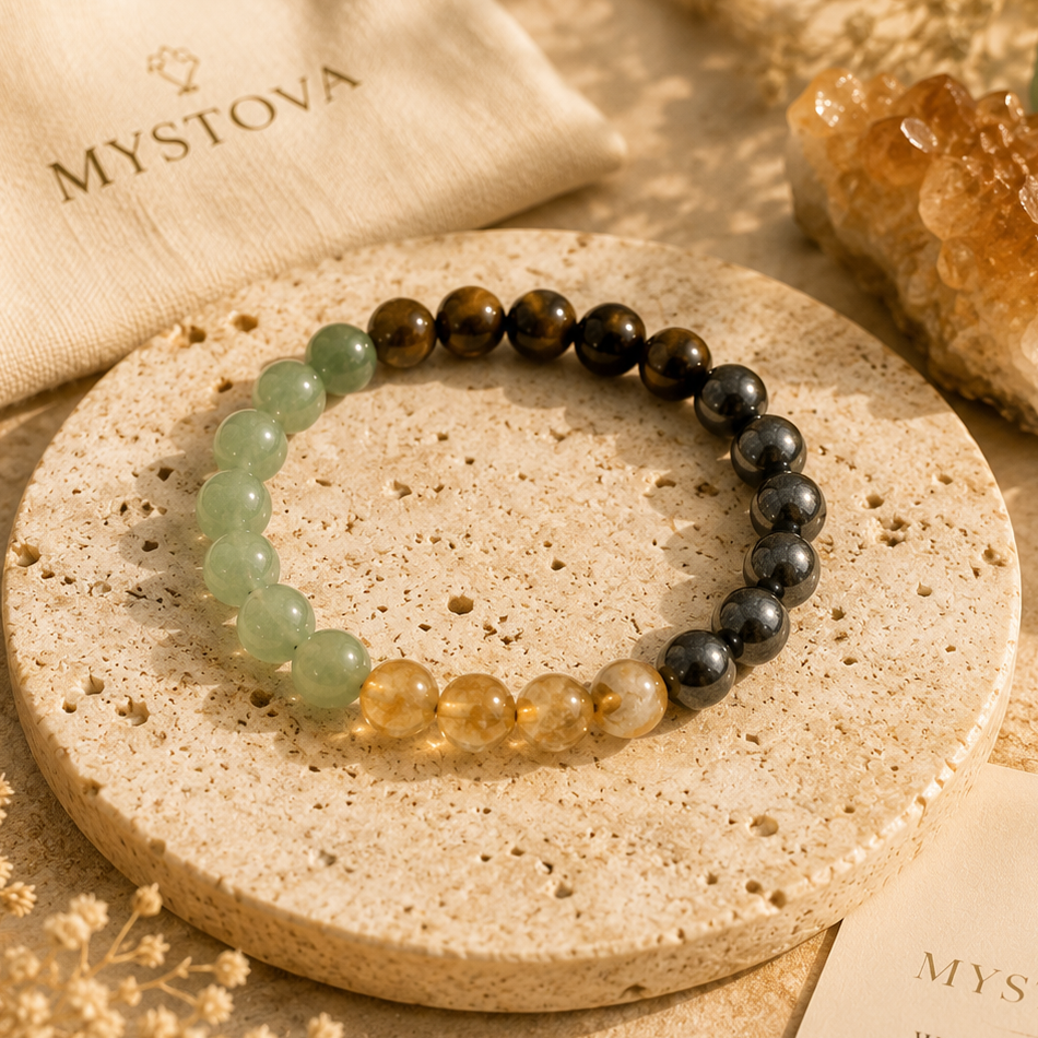 Mystova Money Magnet Crystal Bracelet with citrine, pyrite, tiger eye, and green aventurine beads